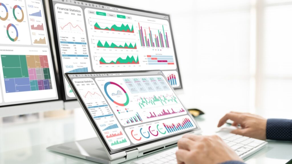 AI-powered financial dashboards showing business analytics and forecasting data