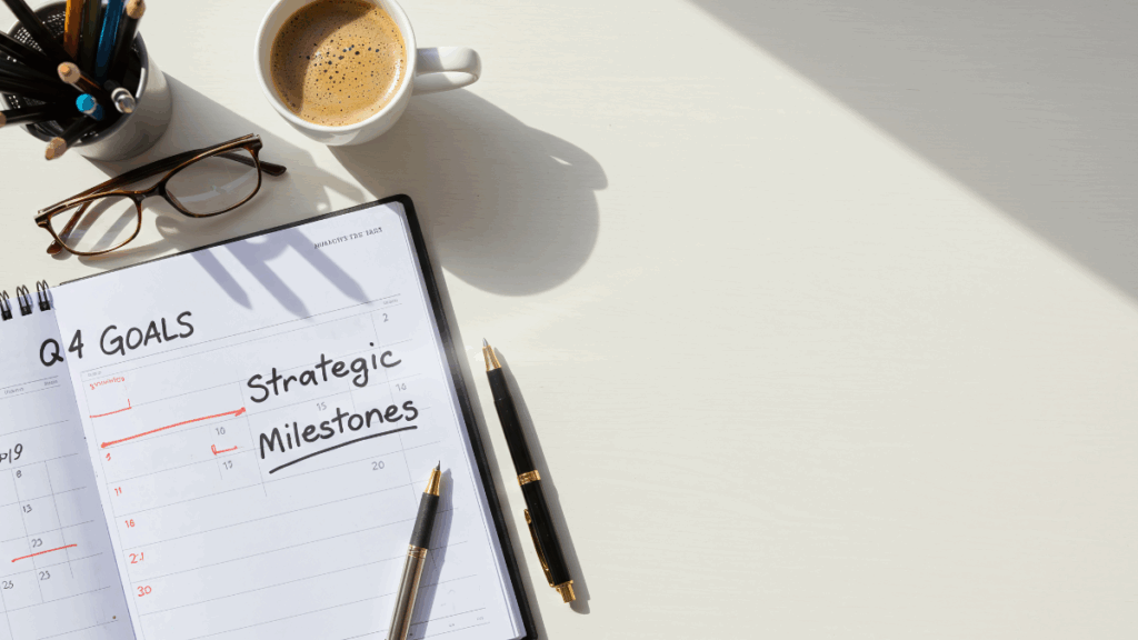 Calendar marked with Q4 goals and deadlines for small business planning