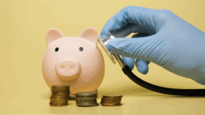 a piggy bank getting a health check symbolizing a financial check up